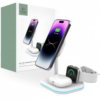 Balta belaidė įkrovimo stotelė "Tech-Protect QI15W-A27 3IN1 Magnetic Magsafe Wireless Charger" 