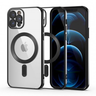 Skaidrus dėklas su juodomis detalėmis "Tech-Protect Magshine Magsafe" telefonui iPhone 12 Pro Max 