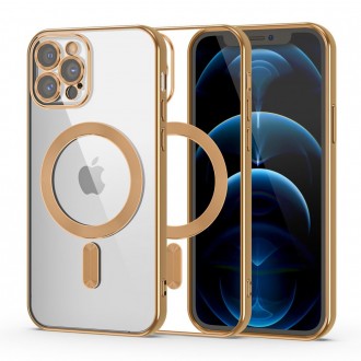 Skaidrus dėklas su auksinėmis detalėmis "Tech-Protect Magshine Magsafe" telefonui iPhone 12 Pro Max