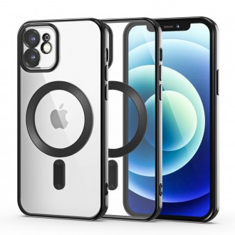 Skaidrus dėklas su juodomis detalėmis "Tech-Protect Magshine Magsafe" telefonui iPhone 12 
