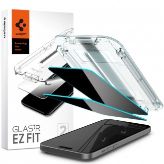 Privatumo suteikiantis apsauginis stikliukas "Spigen Glas.Tr ”EZ FIT Privacy (2-vnt)" su montavimo rėmeliu telefonui iPhone 15 Plus