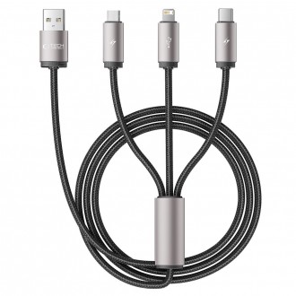 Pilkas kabelis "Tech-Protect Ultraboost 3IN1 Lightning & Type-C & Micro-USB 3.5A 100CM"