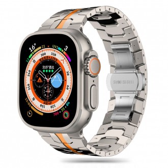 Titano/oranžinės spalvos apyrankė "Tech-Protect Stainless Line" laikrodžiui Apple Watch 4 / 5 / 6 / 7 / 8 / 9 / 10 / SE / ULTRA 1 / 2 (44 / 45 / 46 / 49 MM)