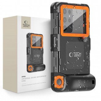 Juodas/Oranžinins nardymo dėklas "Tech-Protect IPX8 Universal Diving Waterproof Case"