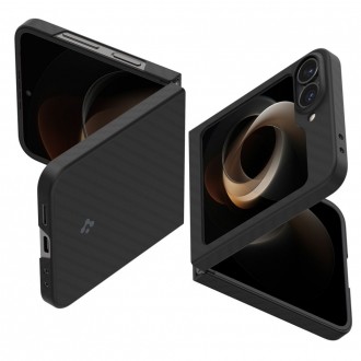 Juodas matinės tekstūros dėklas "Spigen Enzo Aramid" telefonui Samsung Galaxy Z Flip 6