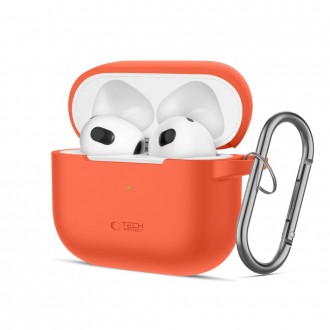 Oranžinės spalvos ausinių dėklas "Tech-Protect Silicone Hook" skirtas Apple Airpods 3