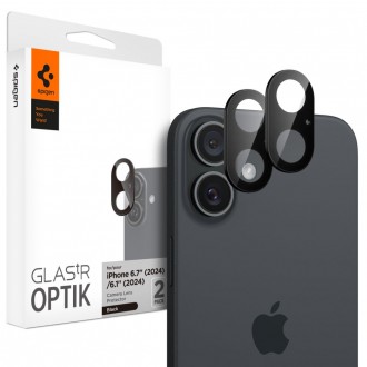 Juodos spalvos kameros apsauga "Spigen Optik.Tr Ez Fit Camera Protector" (2vnt.) telefonui Apple iPhone 16 / 16 Plus