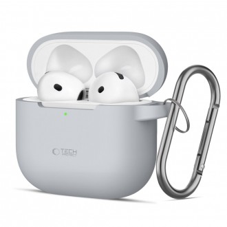 Pilkos spalvos ausinių dėklas "Tech-Protect Silicone Hook" skirtas Apple Airpods 4