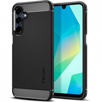 Juodas tekstūrinis dėklas "Spigen Rugged Armor" telefonui Samsung Galaxy A16 4G / 5G
