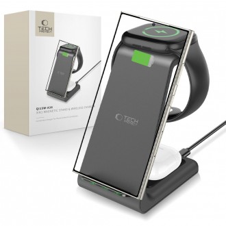 Android juoda belaidė įkrovimo stotelė "Tech-Protect QI15W-A36 3IN1 Wireless Charger" 