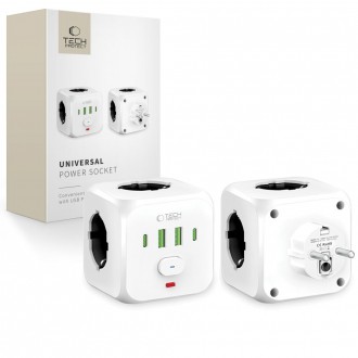 Baltas pakrovėjas / įkroviklis "Tech-Protect PCL3X4 Power Socket 2 USB & 2 Type-C & 3 Socket"