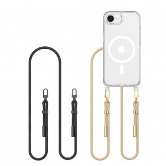 Skaidrus dėklas su dirželiais "Tech-Protect Flexair Chain Black & Taupe" skirtas Apple IPhone 16E