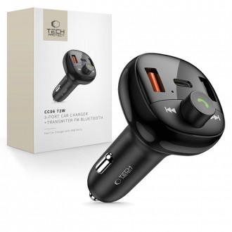 Automobilinis įkroviklis + FM bangų moduliatorius "Tech-Protect CC06 3-Port PD72W Bluetooth" 