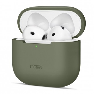 Alyvuogių spalvos ausinių dėklas "Tech-Protect Silicone" skirtas Apple Airpods 4