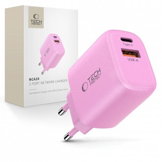Rožinis pakrovėjas-įkroviklis "Tech-Protect NCA20 2-Port network charger PD 20W / QC3.0