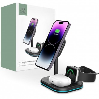 Juoda belaidė įkrovimo stotelė "Tech-Protect QI15W-A27 3IN1 Magnetic Magsafe Wireless Charger" 