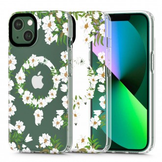 Skaidrus gėlėtas dėklas "Tech-Protect Magmood Magsafe White Daisy" telefonui iPhone 13