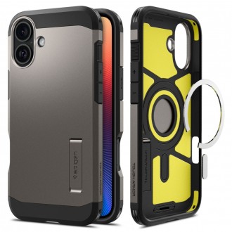 Metalo spalvos dviejų sluoksniu dėklas/stovas "Spigen Tough Armor Mag Magsafe" telefonui Apple iPhone 16 