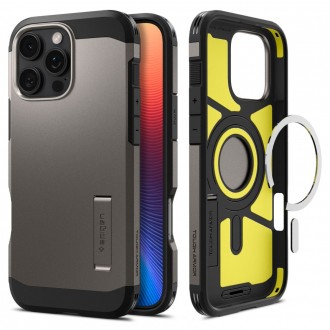 Metalo spalvos dviejų sluoksniu dėklas/stovas "Spigen Tough Armor Mag Magsafe" telefonui Apple iPhone 16 Pro