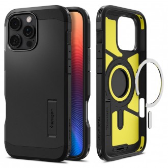 Juodos spalvos dviejų sluoksniu dėklas/stovas "Spigen Tough Armor Mag Magsafe" telefonui Apple iPhone 16 Pro