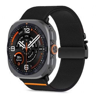 Juodas tekstilinis dirželis Tech-Protect Nylon Clasp laikrodžiui Samsung Galaxy Watch ULTRA 1 / 2 2024-2026 (47 MM)