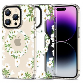 Skaidrus gėlėtas dėklas "Tech-Protect Magmood Magsafe White Daisy" telefonui iPhone 15 Pro