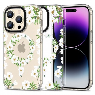 Skaidrus gėlėtas dėklas "Tech-Protect Magmood Magsafe White Daisy" telefonui iPhone 15 Pro Max