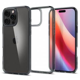 Itin tvirtas skaidrus dėklas pilkais kraštais "Spigen Ultra Hybrid" telefonui Apple iPhone 16 Pro