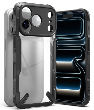 Skaidrus tvirtas dėklas juodais kraštais "Ringke Fusion X" telefonui Apple iPhone 17 PRO MAX / 18 PRO MAX