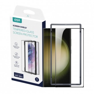 Apsauginis grūdintas stiklas, juodais kraštais, su montavimo rėmeliu "Esr Screen Shield" telefonui Samsung Galaxy S23 Ultra