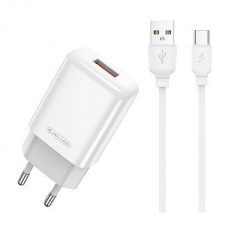 Pakrovėjas-įkroviklis buitinis Jellico EU01 2.4A USB + Type-C baltas