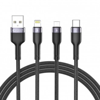 Juodas kabelis "Tech-Protect Ultraboost" Lightning & Type-C & Micro-USB 3A 120CM