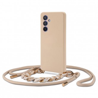 Smėlio spalvos silikoninis dėklas su dirželiu "Tech-protect Icon Chain" telefonui Galaxy A34 5G