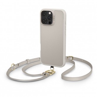 Kreminės spalvos išskirtinio dizaino matinis dėklas su dirželiu "Spigen Cyrill Kajuk Classic Charm Mag Magsafe" telefonui Apple iPhone 16 Pro Max