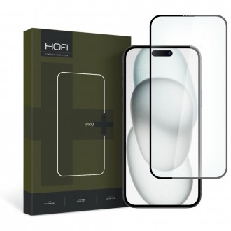 Apsauginis grūdintas stiklas juodais krašteliais Hofi Glass Pro+ telefonui iPhone 15 Plus