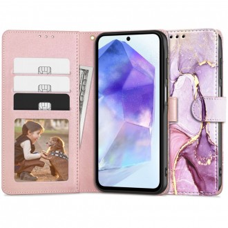 Marmurinis atverčiamas dėklas "Tech-Protect Wallet Marble" telefonui Samsung Galaxy A55 5G