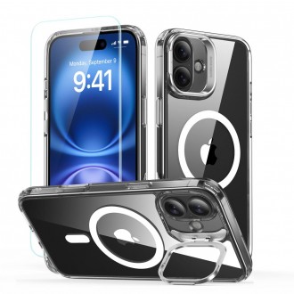 Skaidrus dėklas/stovas+stikliukas "Esr Classic Hybrid Kickstand Halolock Magsafe & Tempered Glass" telefonui Apple iPhone 16 