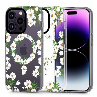 Skaidrus gėlėtas dėklas "Tech-Protect Magmood Magsafe White Daisy" telefonui iPhone 13 Pro Max