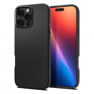 Juodas originalios tekstūros dėklas "Spigen Liquid Air" telefonui iPhone 16 Pro Max