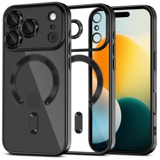 Skaidrus dėklas su satino juodomis detalėmis "Tech-Protect Magflex Magsafe" telefonui Apple iPhone 17 Pro Max