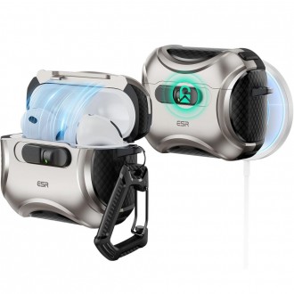 Titano spalvos ausinių dėklas "ESR Cyber Flicklock Halolock MagSafe" skirtas Apple Airpods Pro 3