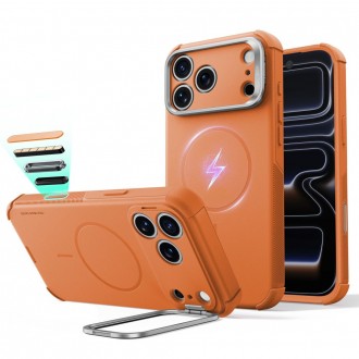 Tvirtas dėklas su kameros apsauga ir stovu "ESR Cyber Tough Kickstand Magsafe" telefonui Apple Iphone 17 PRO / 18 PRO ORANGE