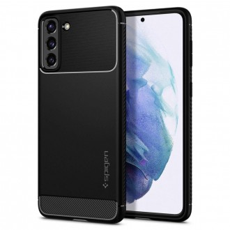 Juodas tekstūrinis dėklas "Spigen Rugged Armor" telefonui Galaxy S21