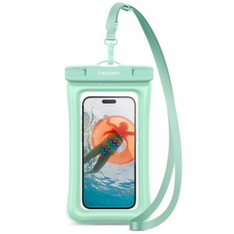 Mėtinės spalvos universalus vandeniui atsparus dėklas su plūdės funkcija "Spigen A610 Universal Waterproof Float Case" 