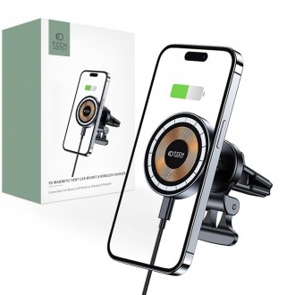 Automobilinis telefono įkroviklis/laikiklis "Tech-Protect MM15W-V1 Magnetic Magsafe Vent Car Mount Wireless Charger 15W"