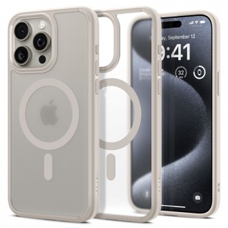 Itin tvirtas, pusiau skaidrus dėklas su titano spalvos detalėmis "Spigen Ultra Hybrid Mag Magsafe" telefonui iPhone 15 Pro