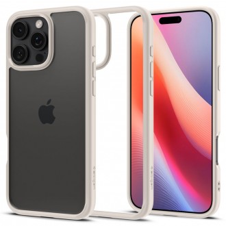 Itin tvirtas skaidrus dėklas kreminės spalvos kraštais "Spigen Ultra Hybrid" telefonui Apple iPhone 16 Pro Max