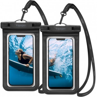 Itin skaidrus universalus vandeniui atsparus dėklas "Spigen A601 Universal Waterproof Case" juodas (2vnt)