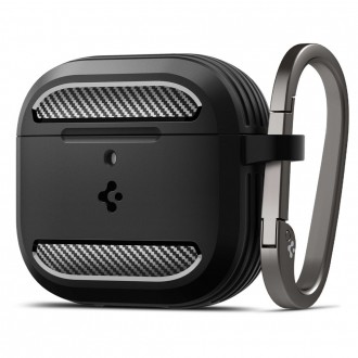Juodas tekstūrinis ausinių dėklas "Spigen Rugged Armor" Apple Airpods 4