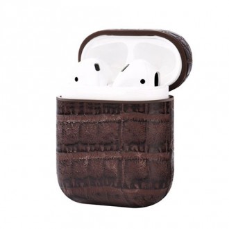 Rudos spalvos krokodilo odos imitacijos dėklas "Devia" skirtas Apple Airpods 